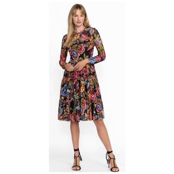 Johnny Was Dresses & Skirts - Johnny Was • Jade Long Sleeve Mesh Floral Tiered Dress